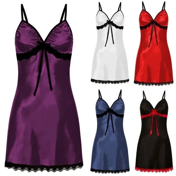 Women's Nightgown Sexy Sleepwear Silk Satin Nightwear Slip Dress Sleeveless Pajamas Sleepwear Plus Size Nightwear Comfortable - Image 1