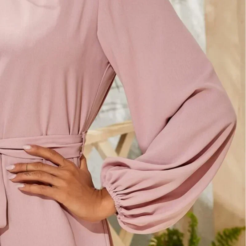 2021 Fashion explosions Chiffon solid color plus size loose simple lantern sleeve dress belt slim temperament women's clothing