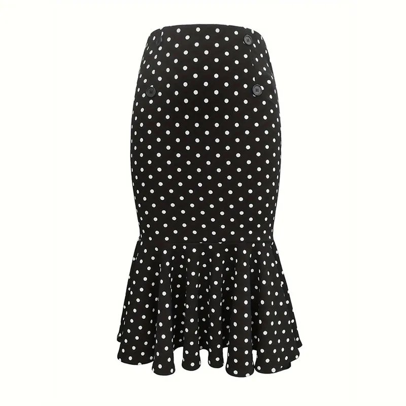 Elegant Houndstooth Printed Knee Length Skirts Women Fashion High Waist Slim Skirts Ladies Elegant Houndstooth Printed Knee Leng