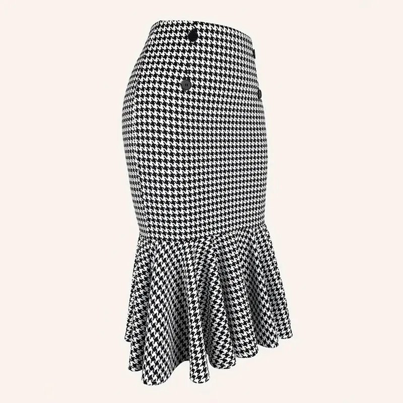 Elegant Houndstooth Printed Knee Length Skirts Women Fashion High Waist Slim Skirts Ladies Elegant Houndstooth Printed Knee Leng