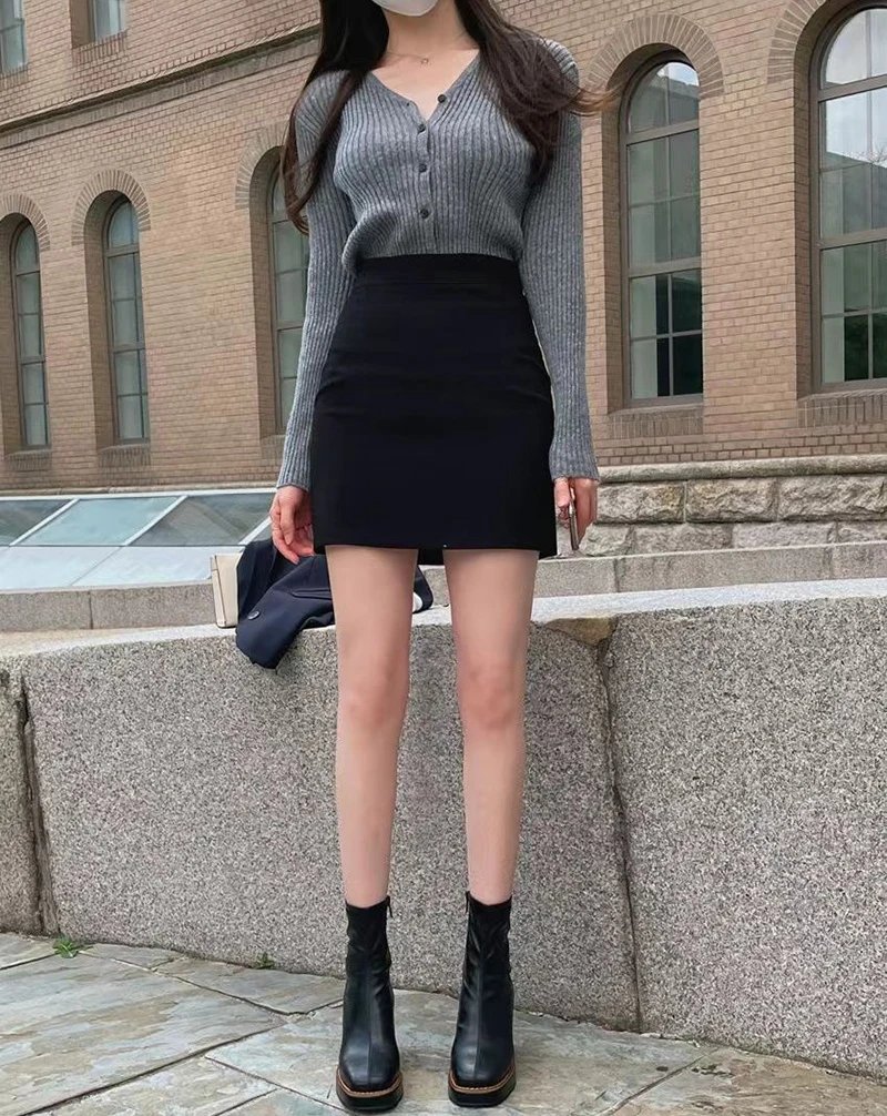 Office Women Hip Wrap Skirt Vintage Grey Suit Tight Mini Skirt Summer Korean Fashion High Waist Casual A Line Short Skirt Y2K