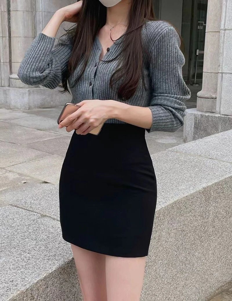 Office Women Hip Wrap Skirt Vintage Grey Suit Tight Mini Skirt Summer Korean Fashion High Waist Casual A Line Short Skirt Y2K