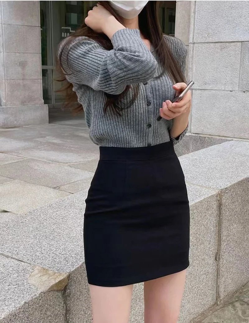 Office Women Hip Wrap Skirt Vintage Grey Suit Tight Mini Skirt Summer Korean Fashion High Waist Casual A Line Short Skirt Y2K