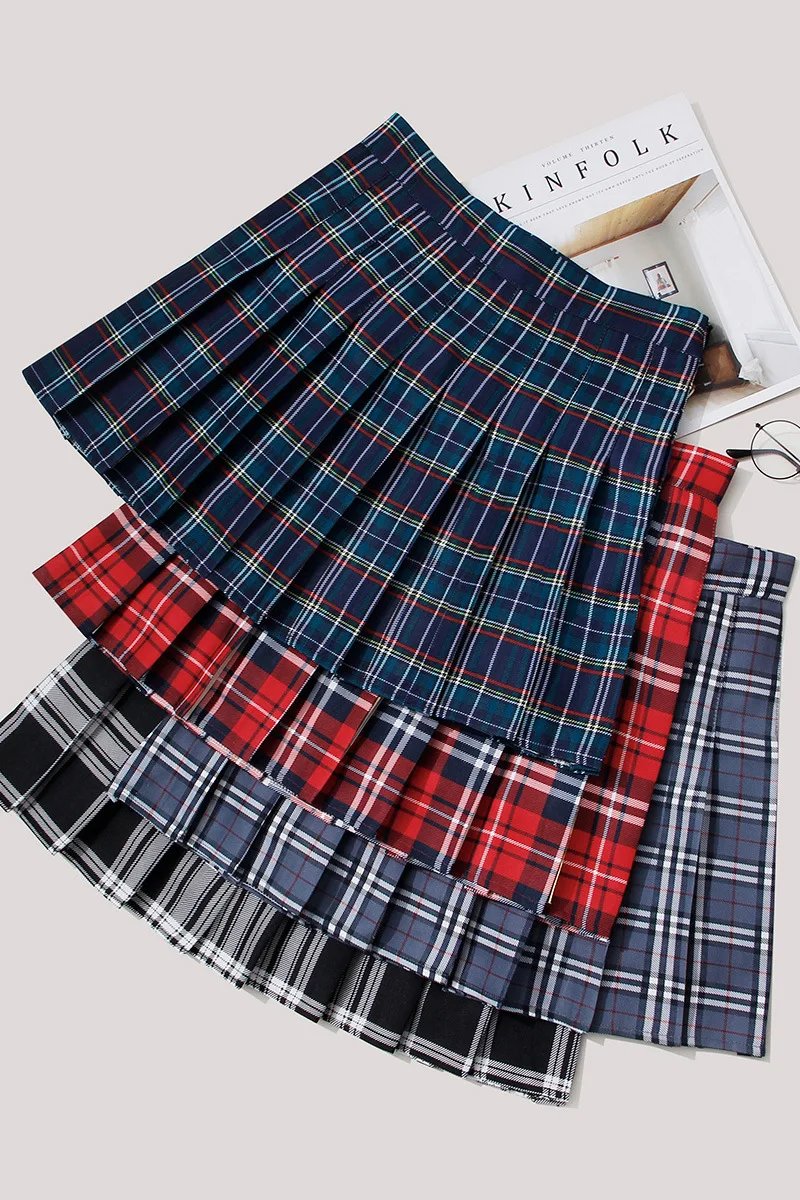 Large Plaid Pleated Women's Summer New Korean Version Suit Fabric HigH Waisted Slimming For Autumn And Winter Short Skirt