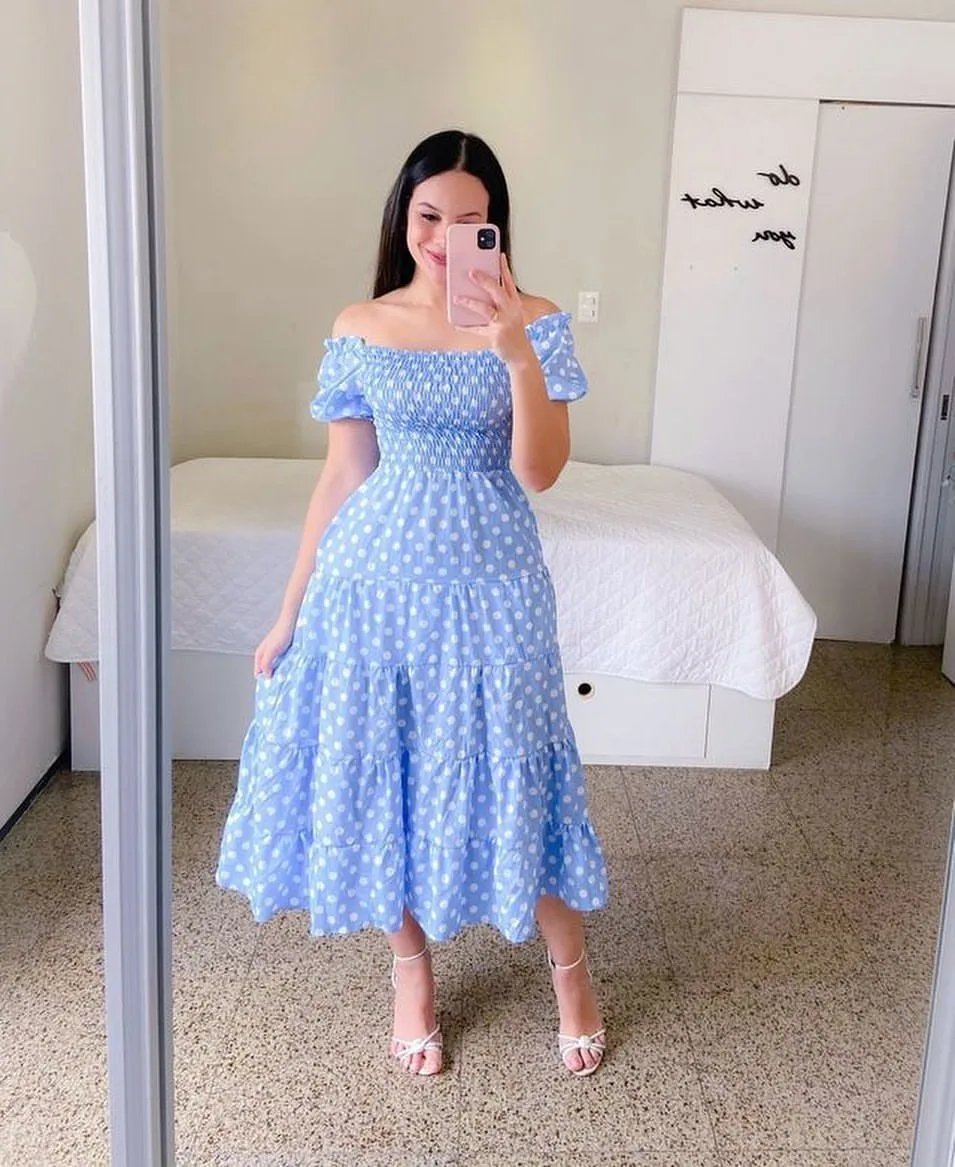 Elegant Women's Off Shoulder Midi Dress 2024 Summer Fashion dresses High Waist Flower Print Short Sleeve Dress Robe Clothing