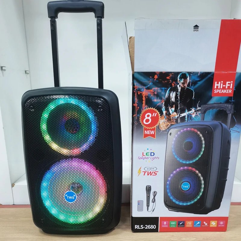 LED Trolley Box Party Speaker 2000W Peak Power 8 Inch Outdoor Portable FM Radio Bluetooth Speakers With Wired Mic Caixa De Som