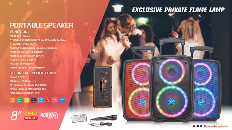 LED Trolley Box Party Speaker 2000W Peak Power 8 Inch Outdoor Portable FM Radio Bluetooth Speakers With Wired Mic Caixa De Som