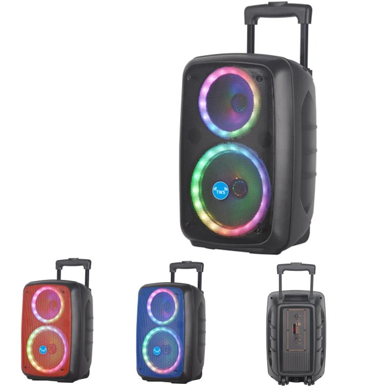 LED Trolley Box Party Speaker 2000W Peak Power 8 Inch Outdoor Portable FM Radio Bluetooth Speakers With Wired Mic Caixa De Som