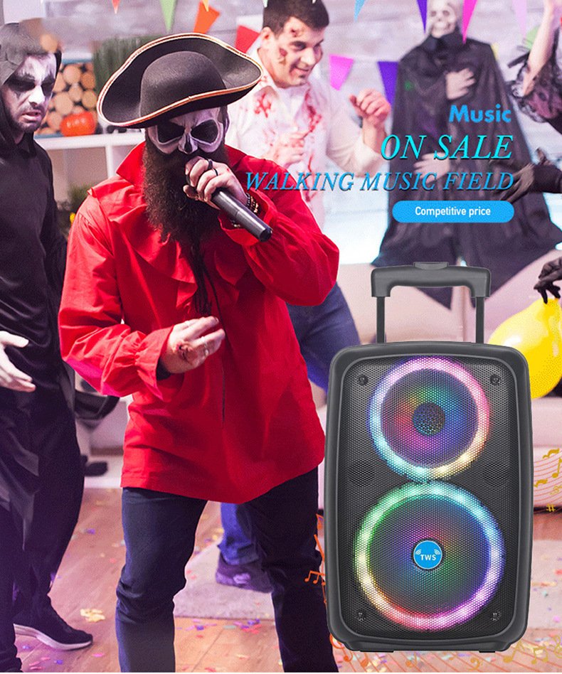 LED Trolley Box Party Speaker 2000W Peak Power 8 Inch Outdoor Portable FM Radio Bluetooth Speakers With Wired Mic Caixa De Som