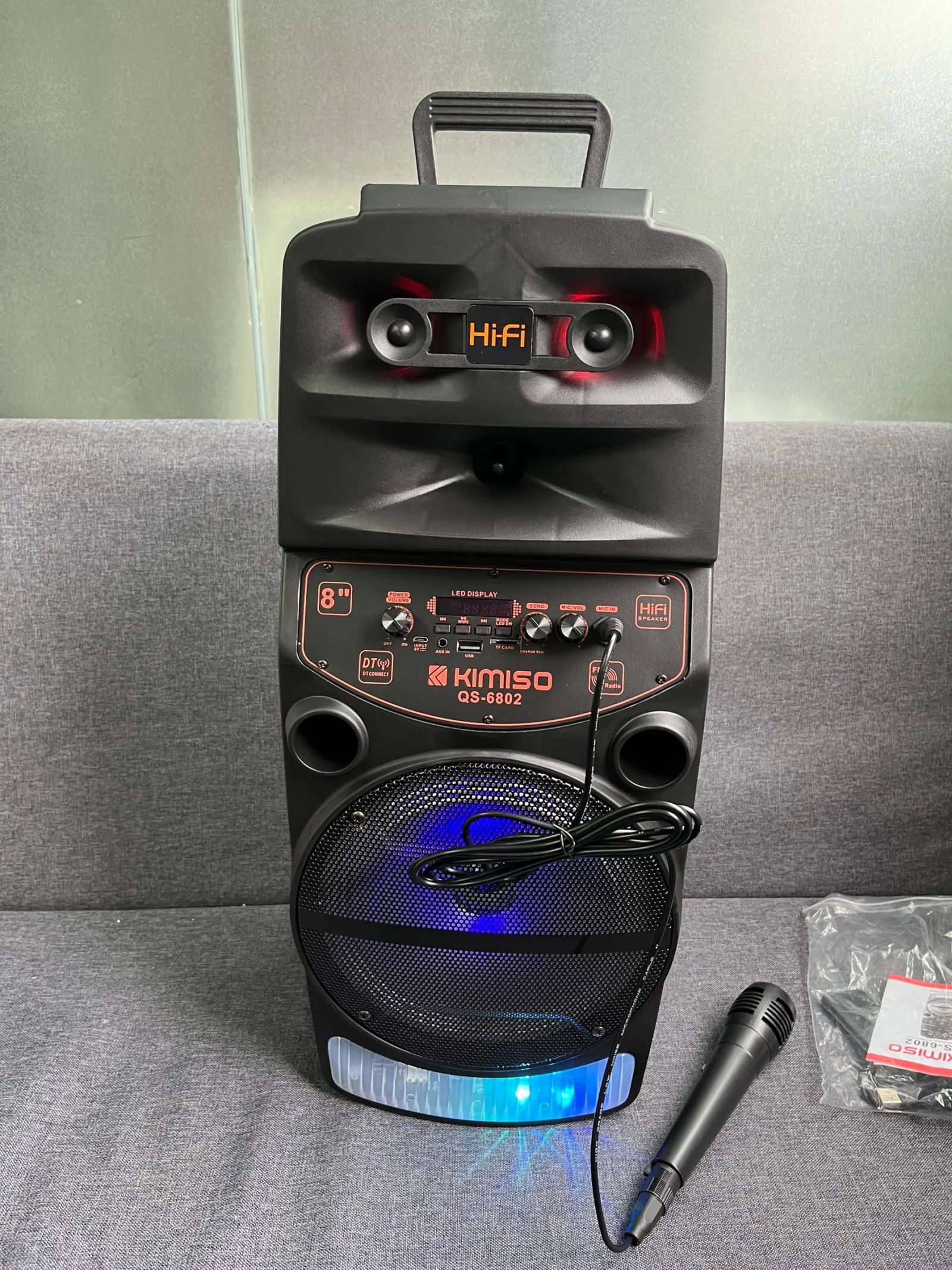 LED Trolley Box Party Speaker 2000W Peak Power 8 Inch Outdoor Portable FM Radio Bluetooth Speakers With Wired Mic Caixa De Som