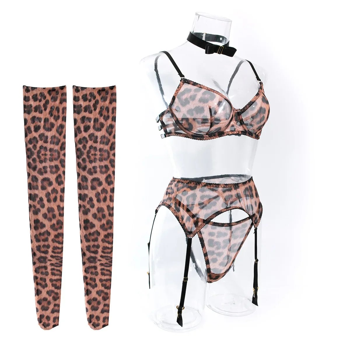 Leopard print sexy lingerie set 6-piece push-up bra and pantyhose set are exploding