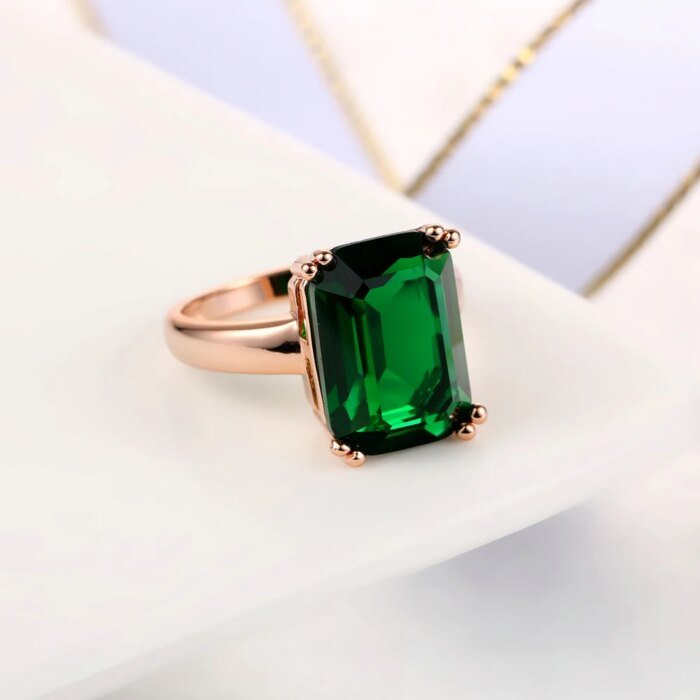 Fashion Green Big Square Crystal Wedding Ring Jewelry for Women Rose Gold Color Cocktail Ring With Stone Evening Jewellry R700 - Image 5