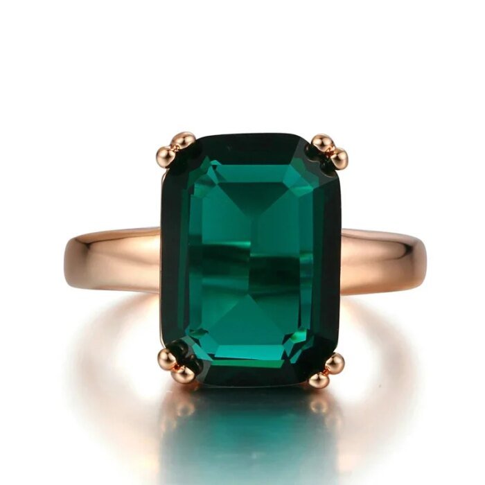 Fashion Green Big Square Crystal Wedding Ring Jewelry for Women Rose Gold Color Cocktail Ring With Stone Evening Jewellry R700 - Image 3