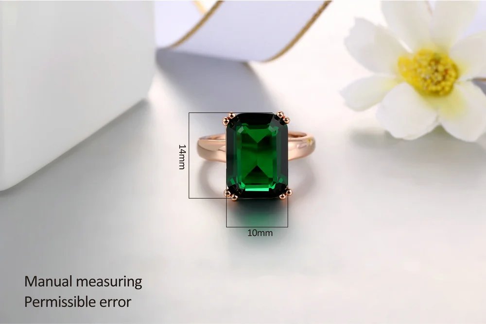 Fashion Green Big Square Crystal Wedding Ring Jewelry for Women Rose Gold Color Cocktail Ring With Stone Evening Jewellry R700
