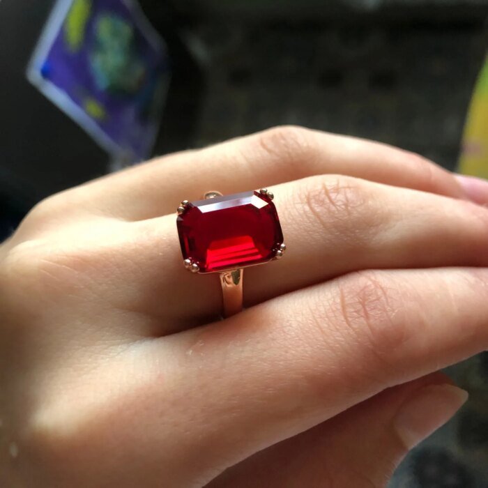 Fashion Green Big Square Crystal Wedding Ring Jewelry for Women Rose Gold Color Cocktail Ring With Stone Evening Jewellry R700 - Image 2