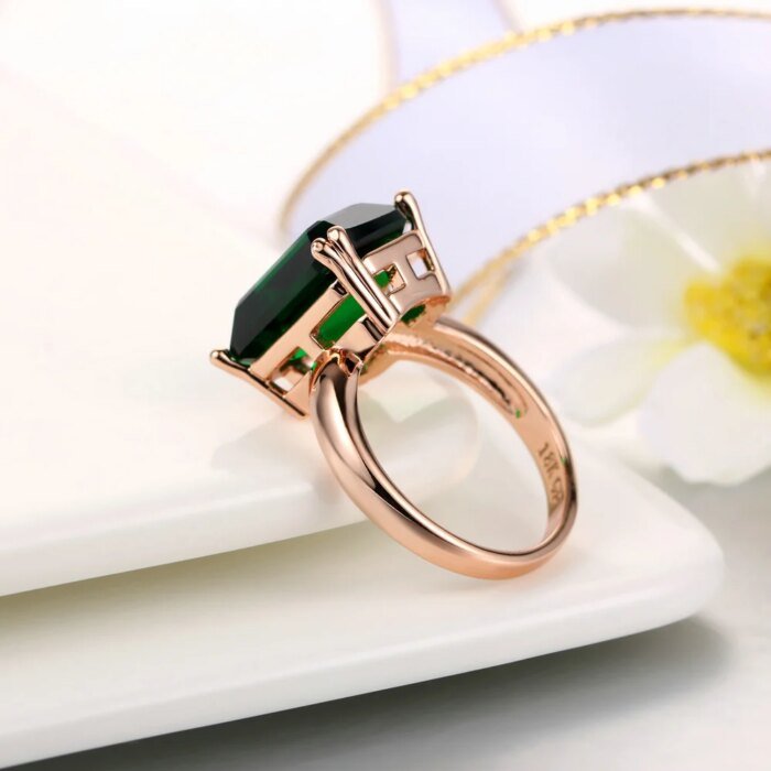 Fashion Green Big Square Crystal Wedding Ring Jewelry for Women Rose Gold Color Cocktail Ring With Stone Evening Jewellry R700 - Image 6