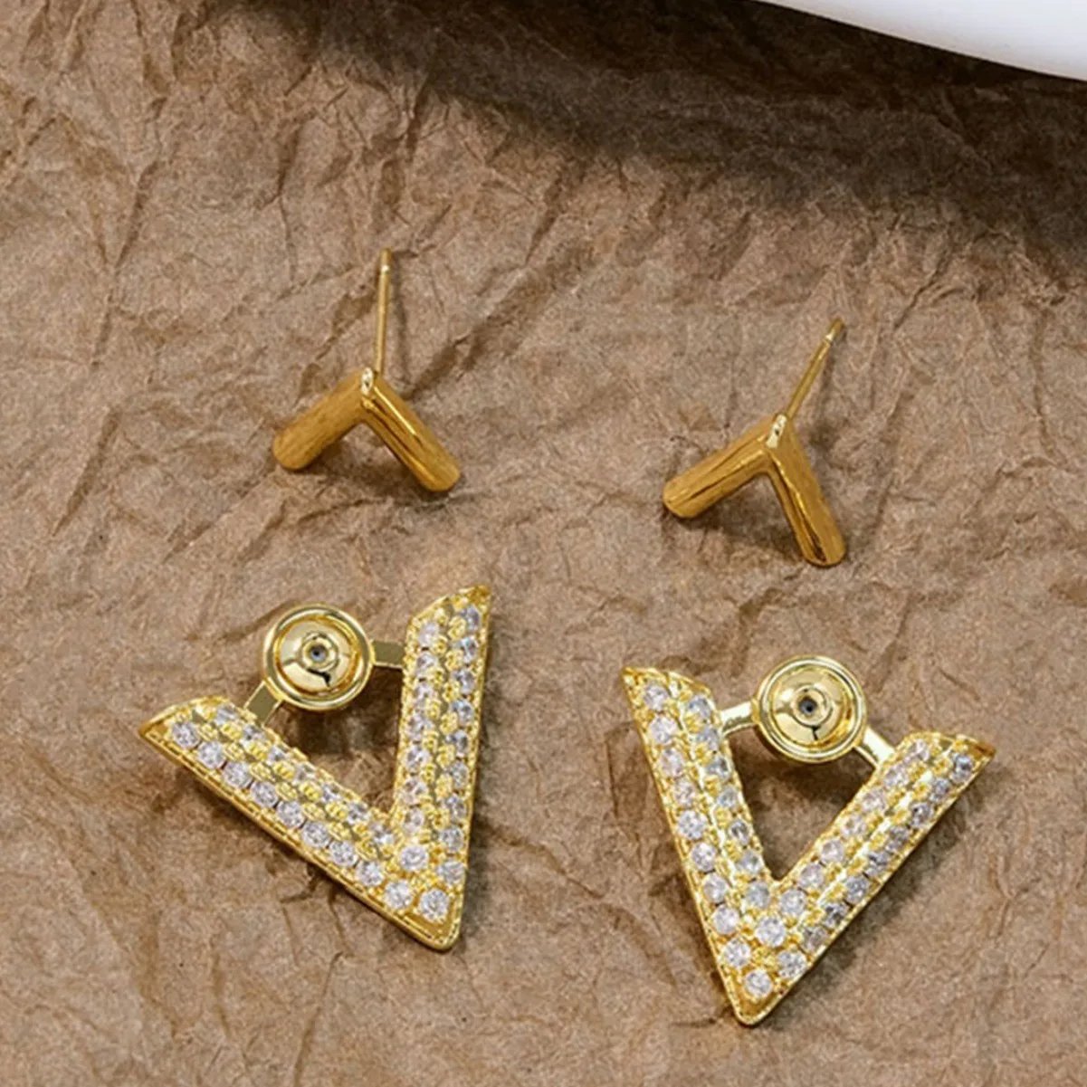 LATS Sweet Cool Detachable V-shaped Stud Earrings for Women V Full of Rhinestone Earring Fashion Jewelry Accessories Party Gifts