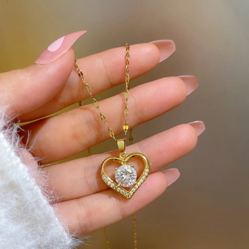 Artificial Gems Heart Pendant Necklace for women 2022 Golden Stainless Steel Lips Neck Chain Female Necklaces Jewelry for Girl Artificial Gems Heart Pendant Necklace for women 2022 Golden Stainless Steel Lips Neck Chain Female Necklaces Jewelry for Girl