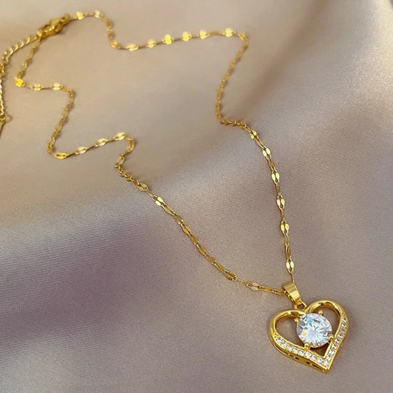 Artificial Gems Heart Pendant Necklace for women 2022 Golden Stainless Steel Lips Neck Chain Female Necklaces Jewelry for Girl Artificial Gems Heart Pendant Necklace for women 2022 Golden Stainless Steel Lips Neck Chain Female Necklaces Jewelry for Girl