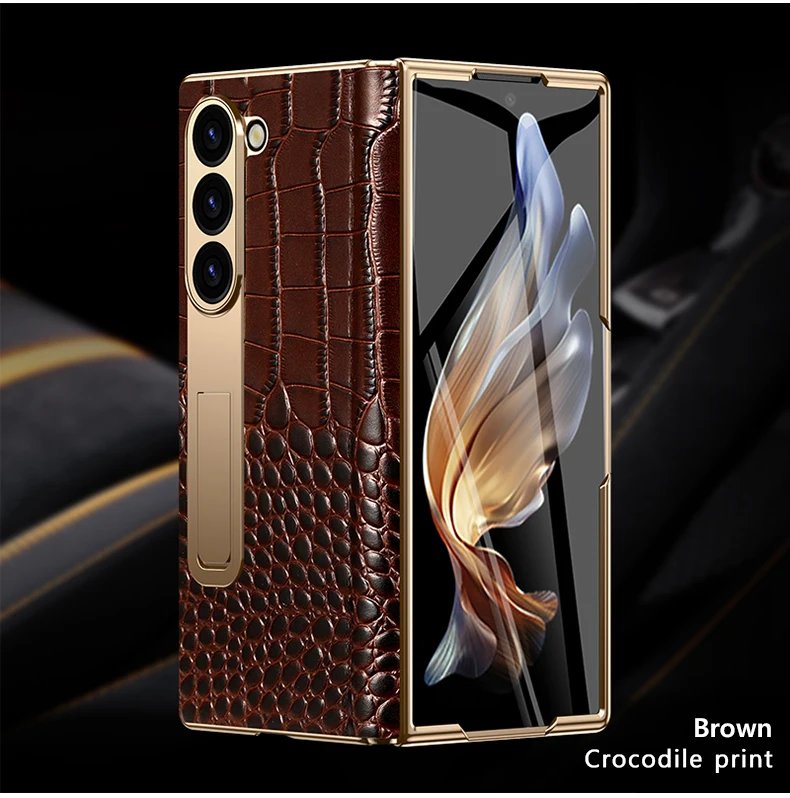 Leather Phone Case for Samsung Galaxy Z Fold 6 5 4 3 Fold6 Fold5 Gold Plating Magnetic Hinge Stand Back Cover with Mirror Film Leather Phone Case for Samsung Galaxy Z Fold 6 5 4 3 Fold6 Fold5 Gold Plating Magnetic Hinge Stand Back Cover with Mirror Film