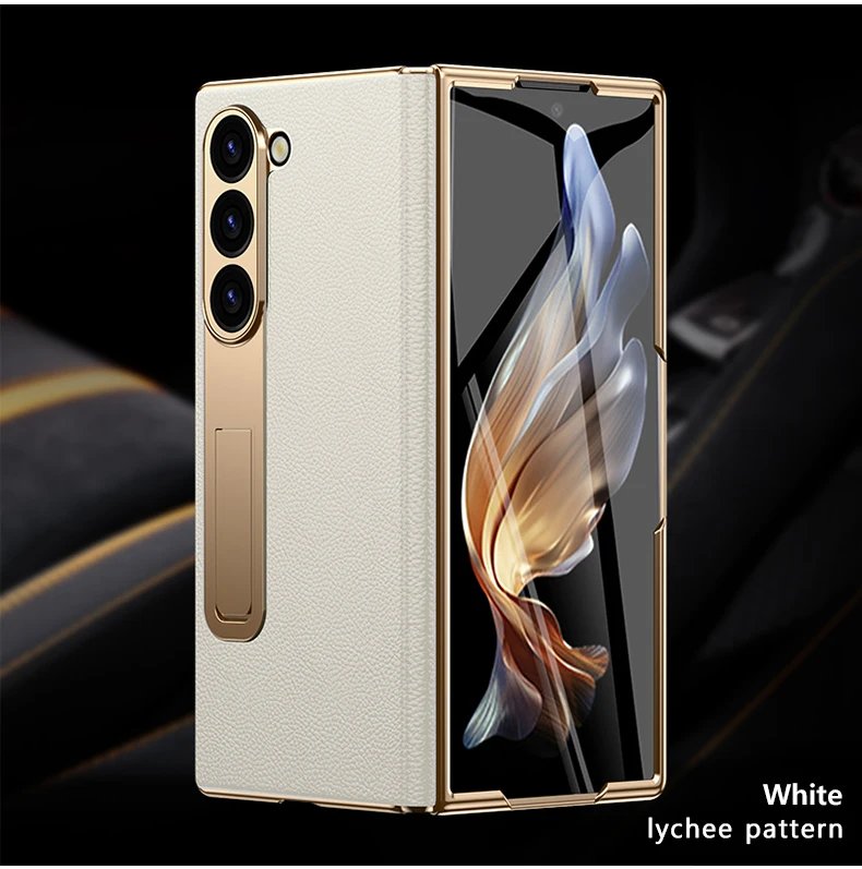 Leather Phone Case for Samsung Galaxy Z Fold 6 5 4 3 Fold6 Fold5 Gold Plating Magnetic Hinge Stand Back Cover with Mirror Film Leather Phone Case for Samsung Galaxy Z Fold 6 5 4 3 Fold6 Fold5 Gold Plating Magnetic Hinge Stand Back Cover with Mirror Film