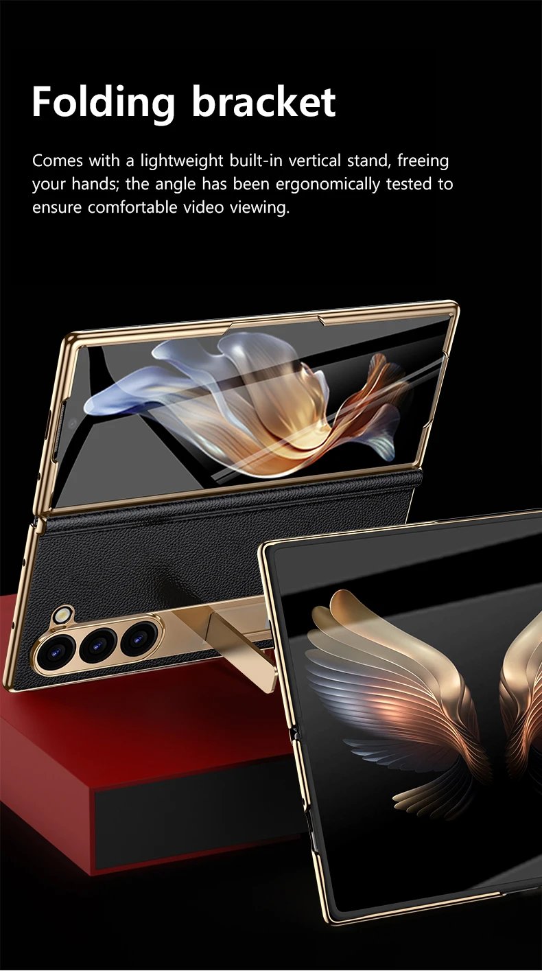 Leather Phone Case for Samsung Galaxy Z Fold 6 5 4 3 Fold6 Fold5 Gold Plating Magnetic Hinge Stand Back Cover with Mirror Film Leather Phone Case for Samsung Galaxy Z Fold 6 5 4 3 Fold6 Fold5 Gold Plating Magnetic Hinge Stand Back Cover with Mirror Film