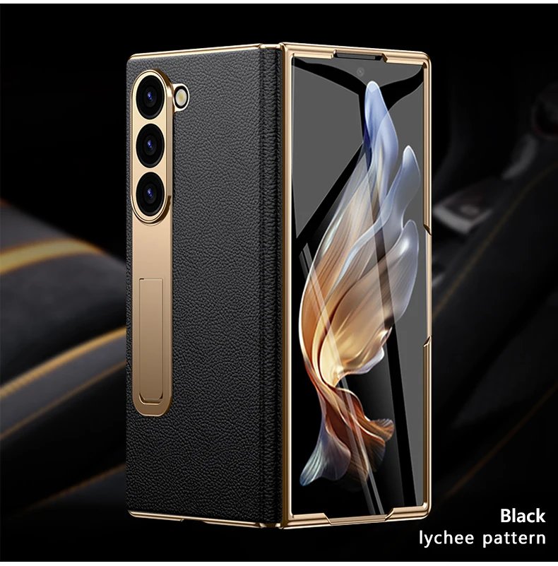 Leather Phone Case for Samsung Galaxy Z Fold 6 5 4 3 Fold6 Fold5 Gold Plating Magnetic Hinge Stand Back Cover with Mirror Film Leather Phone Case for Samsung Galaxy Z Fold 6 5 4 3 Fold6 Fold5 Gold Plating Magnetic Hinge Stand Back Cover with Mirror Film