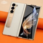 Leather Phone Case for Samsung Galaxy Z Fold 6 5 4 3 Fold6 Fold5 Gold Plating Magnetic Hinge Stand Back Cover with Mirror Film - Image 3