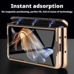 Leather Phone Case for Samsung Galaxy Z Fold 6 5 4 3 Fold6 Fold5 Gold Plating Magnetic Hinge Stand Back Cover with Mirror Film - Image 4