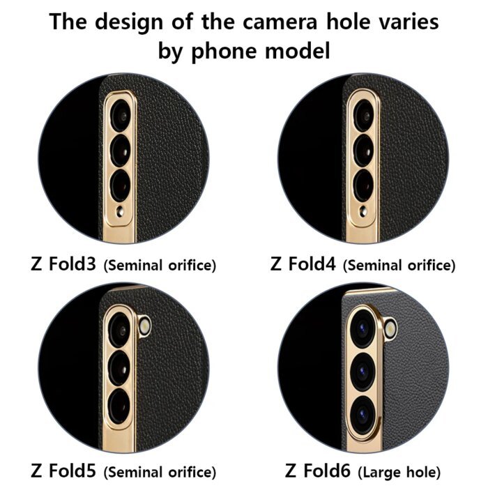 Leather Phone Case for Samsung Galaxy Z Fold 6 5 4 3 Fold6 Fold5 Gold Plating Magnetic Hinge Stand Back Cover with Mirror Film - Image 2