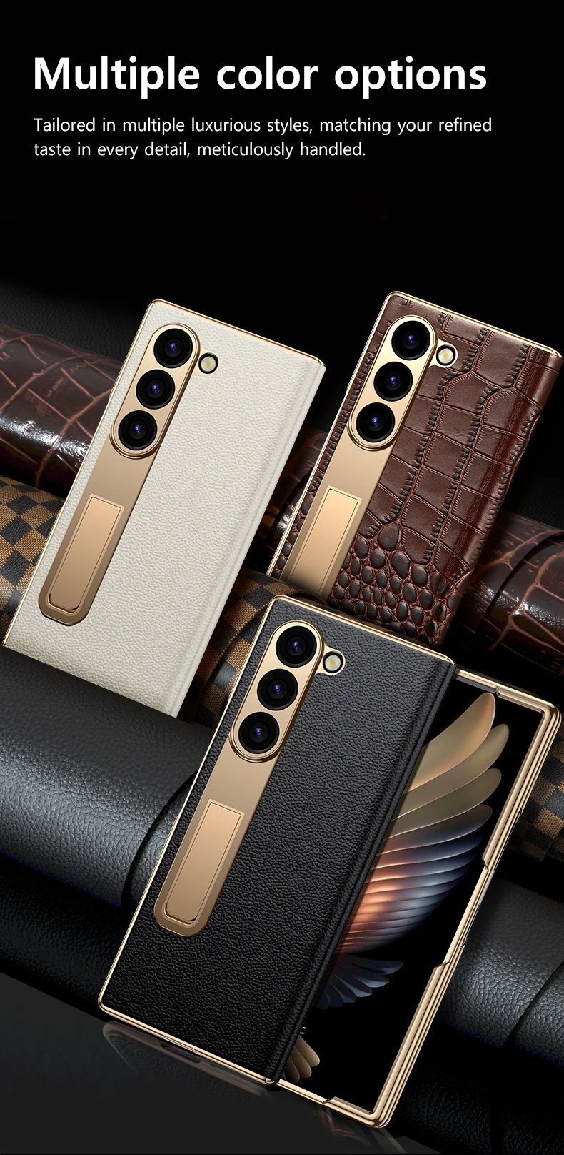 Leather Phone Case for Samsung Galaxy Z Fold 6 5 4 3 Fold6 Fold5 Gold Plating Magnetic Hinge Stand Back Cover with Mirror Film Leather Phone Case for Samsung Galaxy Z Fold 6 5 4 3 Fold6 Fold5 Gold Plating Magnetic Hinge Stand Back Cover with Mirror Film