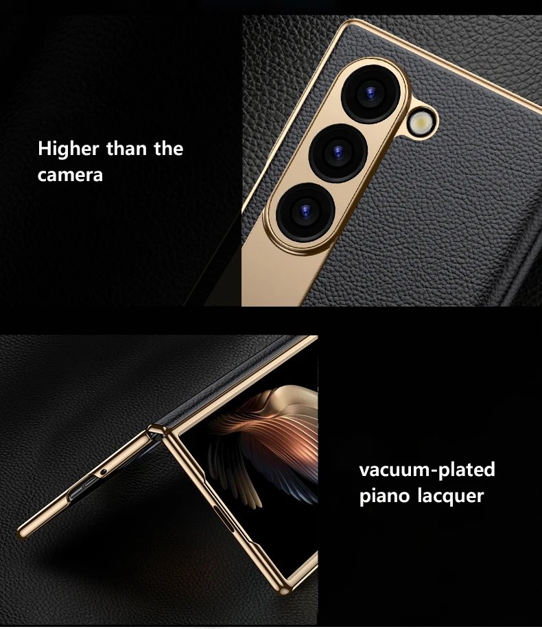 Leather Phone Case for Samsung Galaxy Z Fold 6 5 4 3 Fold6 Fold5 Gold Plating Magnetic Hinge Stand Back Cover with Mirror Film Leather Phone Case for Samsung Galaxy Z Fold 6 5 4 3 Fold6 Fold5 Gold Plating Magnetic Hinge Stand Back Cover with Mirror Film