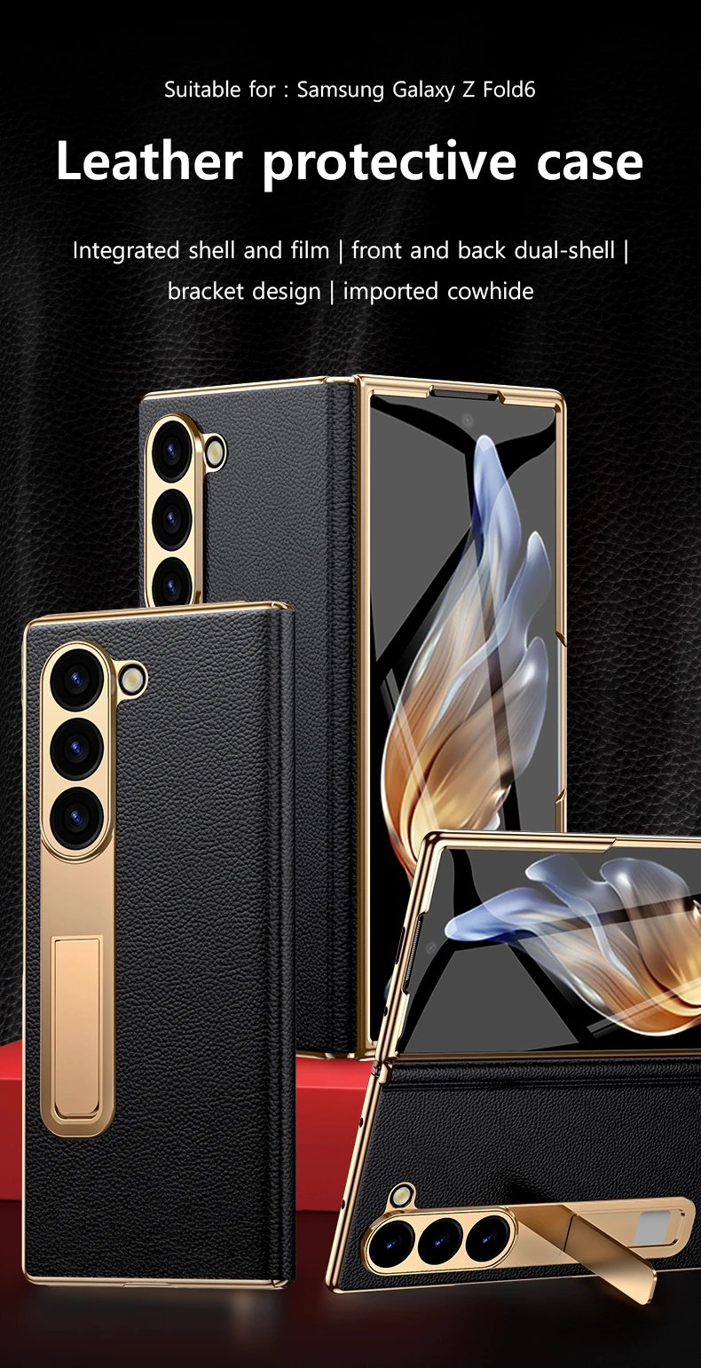 Leather Phone Case for Samsung Galaxy Z Fold 6 5 4 3 Fold6 Fold5 Gold Plating Magnetic Hinge Stand Back Cover with Mirror Film Leather Phone Case for Samsung Galaxy Z Fold 6 5 4 3 Fold6 Fold5 Gold Plating Magnetic Hinge Stand Back Cover with Mirror Film