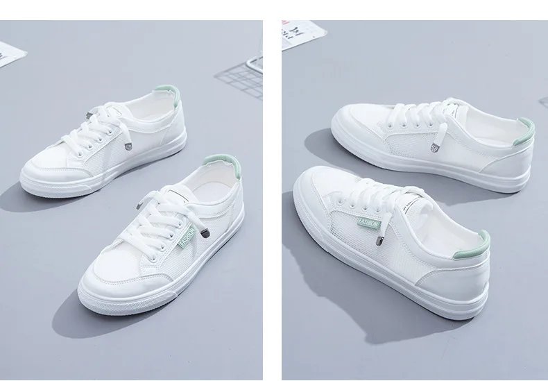2023 Women Sneakers  Vulcanize Shoes Spring Autumn Breathable Flats Solid Color Mesh Shoes Young Woman Casual White Shoes