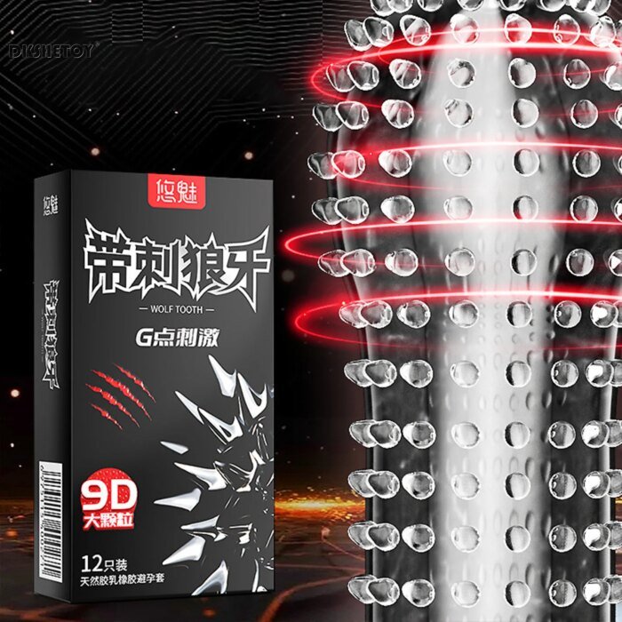 12pcs/box Female G Spot Vaginal Stimulation Condoms 9D Wolf-tooth Adults Sex Toys For Men 18+ Ribbed Dotted Spikes Penis Sleeve - Image 2