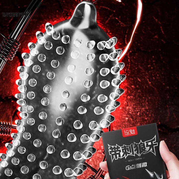 12pcs/box Female G Spot Vaginal Stimulation Condoms 9D Wolf-tooth Adults Sex Toys For Men 18+ Ribbed Dotted Spikes Penis Sleeve - Image 1