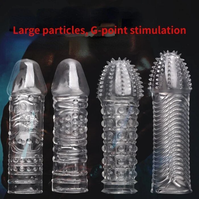 4 Types Crystal Penis Sleeve 14cm Peinis Extender Enlargement Condoms Delay Ejaculation Sex Toys for Men Sex Shop - Image 1