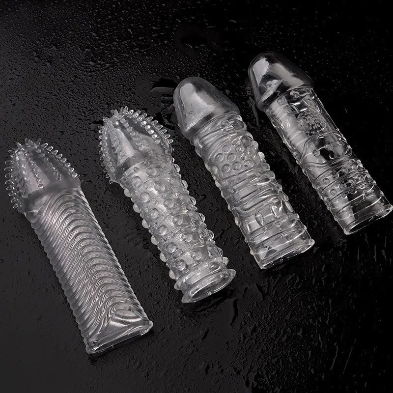 4 Types Crystal Penis Sleeve 14cm Peinis Extender Enlargement Condoms Delay Ejaculation Sex Toys for Men Sex Shop
