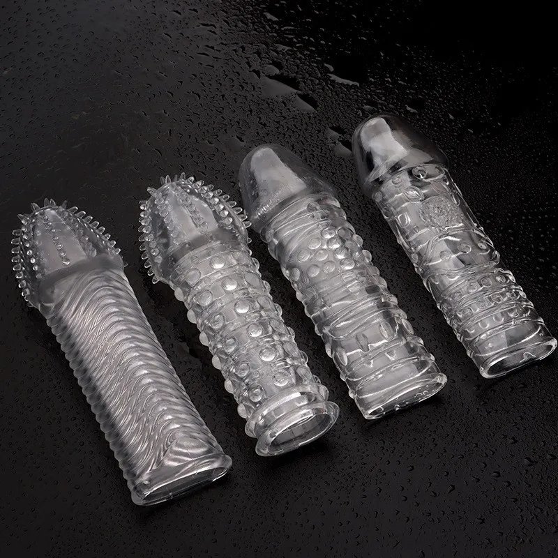 4 Types Crystal Penis Sleeve 14cm Peinis Extender Enlargement Condoms Delay Ejaculation Sex Toys for Men Sex Shop