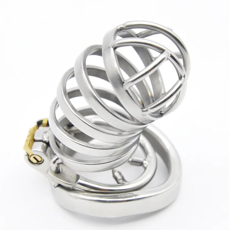 Stainless Steel Male Chastity Device Belt Bird Cage Lock Bondage Restraint Ring for Men with Curved Penis Ring Sex Toys for Men