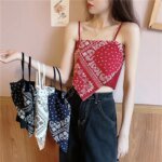 Women Fashion Satin Tie Back Knot Spaghetti Bandana Tube Crop Top Print Sleeveless Vest Blouse Basic Plain Camisole - Image 2