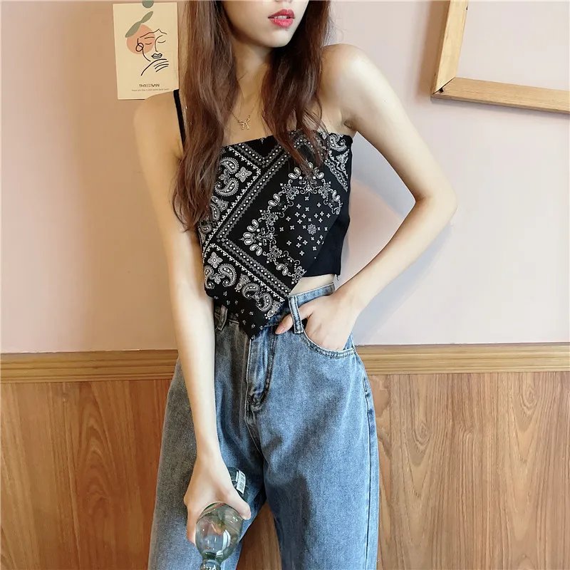 Women Fashion Satin Tie Back Knot Spaghetti Bandana Tube Crop Top Print Sleeveless Vest Blouse Basic Plain Camisole Women Fashion Satin Tie Back Knot Spaghetti Bandana Tube Crop Top Print Sleeveless Vest Blouse Basic Plain Camisole
