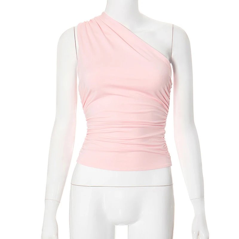 Solid Color One Shoulder Backless Shrink Tank Top T-Shirt Candy Color Tight Sexy Sleeveless Neckless Slim Casaul Top Solid Color One Shoulder Backless Shrink Tank Top T-Shirt Candy Color Tight Sexy Sleeveless Neckless Slim Casaul Top