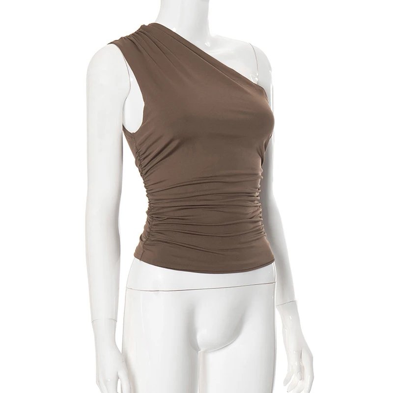 Solid Color One Shoulder Backless Shrink Tank Top T-Shirt Candy Color Tight Sexy Sleeveless Neckless Slim Casaul Top Solid Color One Shoulder Backless Shrink Tank Top T-Shirt Candy Color Tight Sexy Sleeveless Neckless Slim Casaul Top