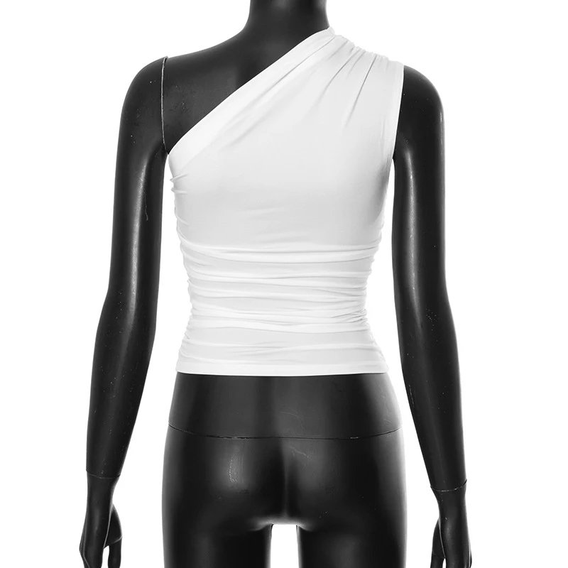 Solid Color One Shoulder Backless Shrink Tank Top T-Shirt Candy Color Tight Sexy Sleeveless Neckless Slim Casaul Top Solid Color One Shoulder Backless Shrink Tank Top T-Shirt Candy Color Tight Sexy Sleeveless Neckless Slim Casaul Top