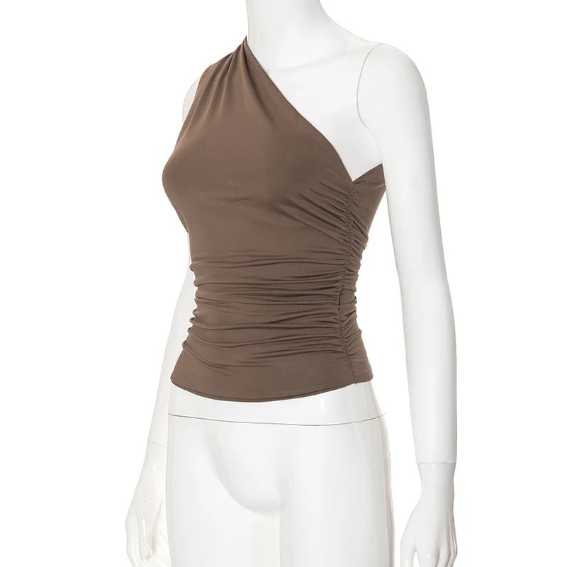 Solid Color One Shoulder Backless Shrink Tank Top T-Shirt Candy Color Tight Sexy Sleeveless Neckless Slim Casaul Top Solid Color One Shoulder Backless Shrink Tank Top T-Shirt Candy Color Tight Sexy Sleeveless Neckless Slim Casaul Top