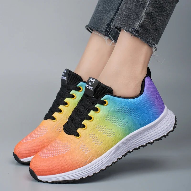 Women Summer Footwear Fashion Tennis Flat Bottomed Comfortable Mesh Outdoor Breathable Leisure Running Sneakers Vulcanized Shoes