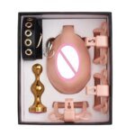 Wearable Faux Pussy Chastity Cage with Gold Anal Plug Simulated Female Lower Body with 4 Size Rings Abstinence Cock Cage Gay 18+ - Image 3