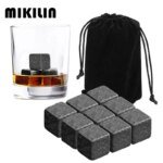 9Pcs Natural Granite Whisky Stones Ice Cubes Cooler Reusable Chilling Stones Wine Beer Drinks Rocks Gift Set Bar Accessories