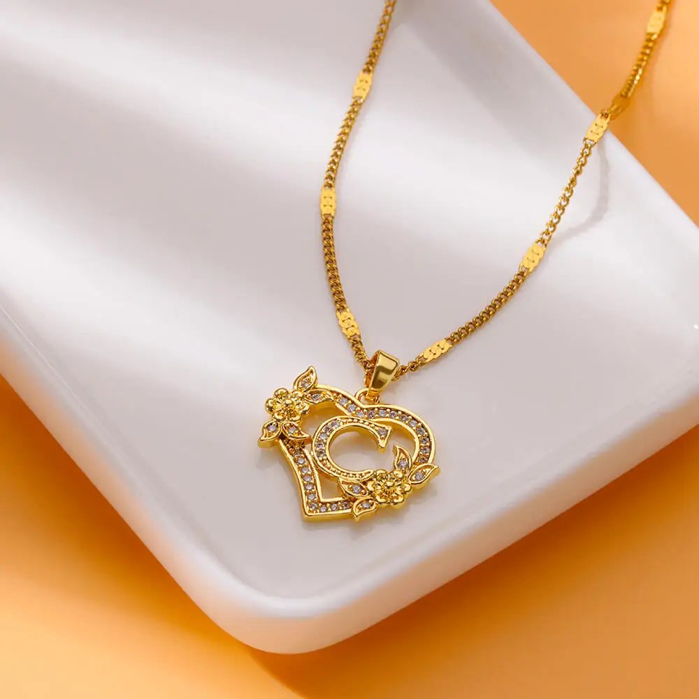 Zircon Flower Heart Initials Necklaces For Women Stainless Steel Heart Lover Gold Color Letter Chain Collar Necklace Jewelry Zircon Flower Heart Initials Necklaces For Women Stainless Steel Heart Lover Gold Color Letter Chain Collar Necklace Jewelry